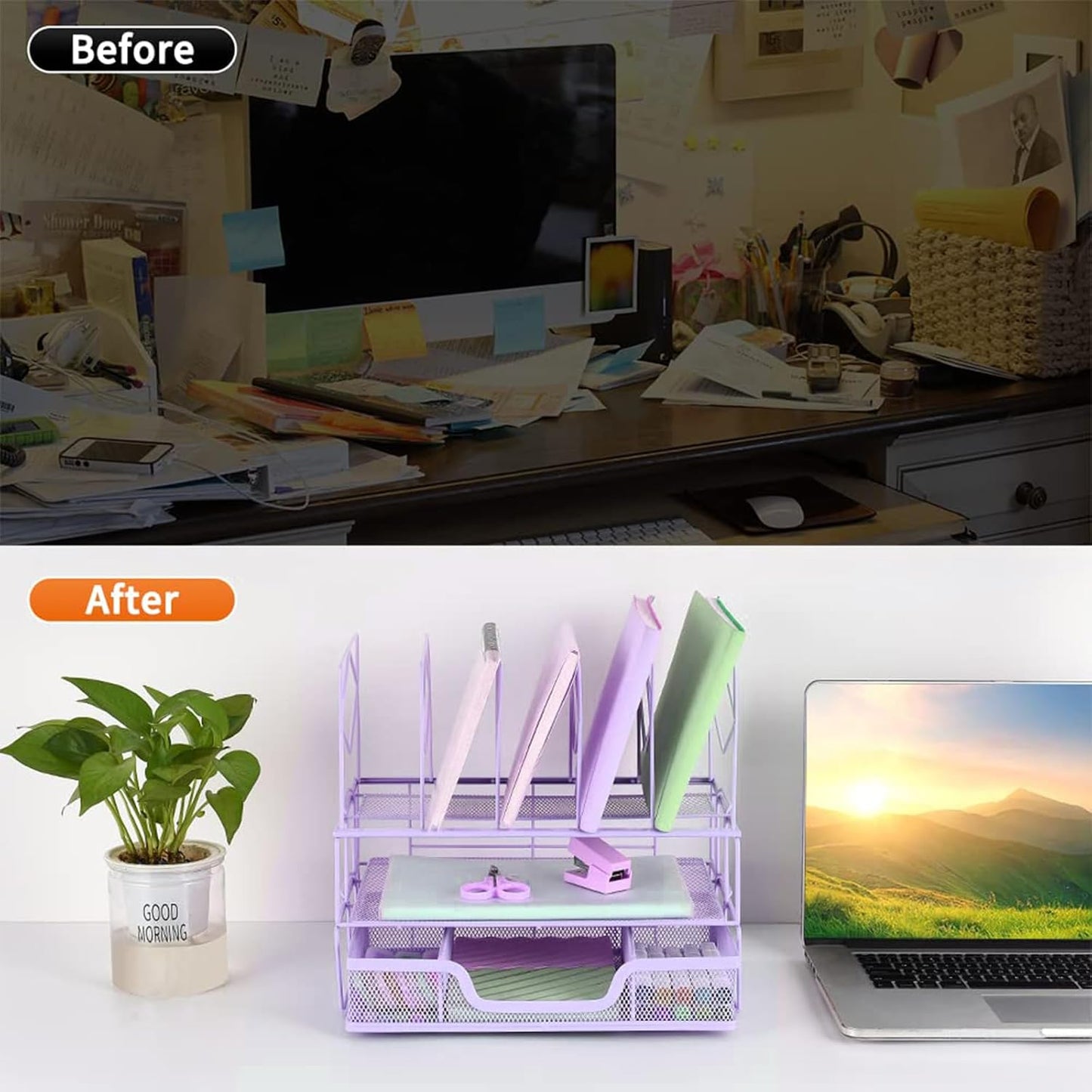 Desk Organizers and Desk Accessories - File Organizer with Drawer, Desk Accessories & Workspace Organizers for Office Supplies, Purple