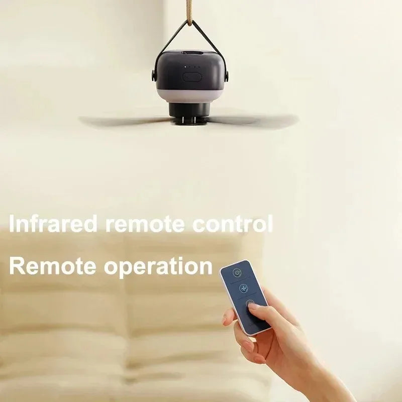 Portable Ceiling Fans Outdoor Camping Fan Tent Ventilator Cooler Rechargeable Electric Fan Remote Control LED Lighting Tripod