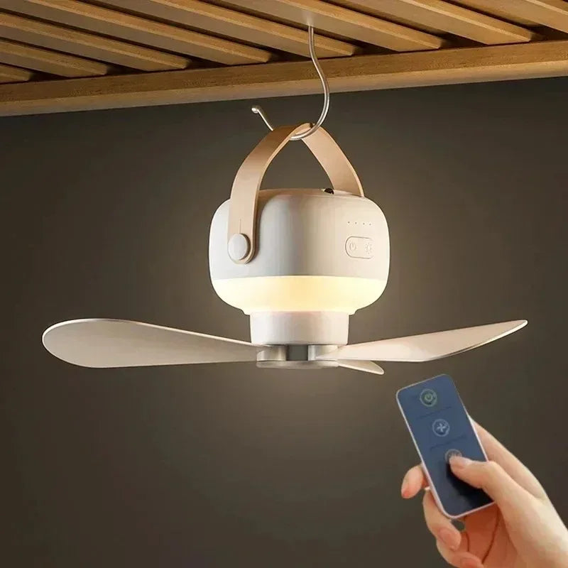 Portable Ceiling Fans Outdoor Camping Fan Tent Ventilator Cooler Rechargeable Electric Fan Remote Control LED Lighting Tripod