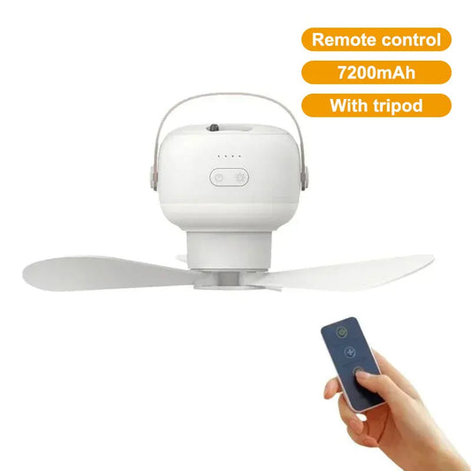 Portable Ceiling Fans Outdoor Camping Fan Tent Ventilator Cooler Rechargeable Electric Fan Remote Control LED Lighting Tripod