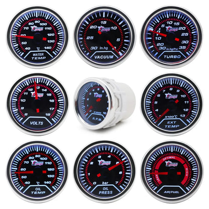 Boost/Water Temp/Oil Temp/Oil Press/Voltage/Tachometer/Air Fuel Ratio/Egt Gauge 52Mm Analog Led White Case+ 52MM Gauge Pods