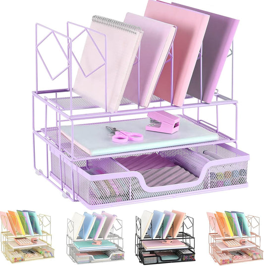 Desk Organizers and Desk Accessories - File Organizer with Drawer, Desk Accessories & Workspace Organizers for Office Supplies, Purple